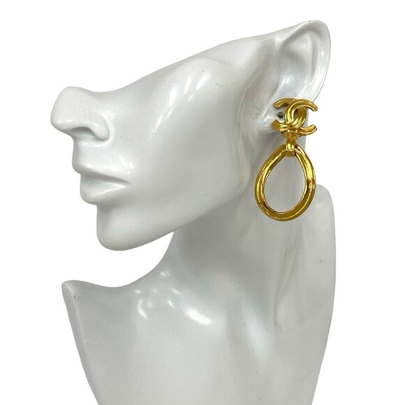 CHANEL Vintage Gold Logo Earrings